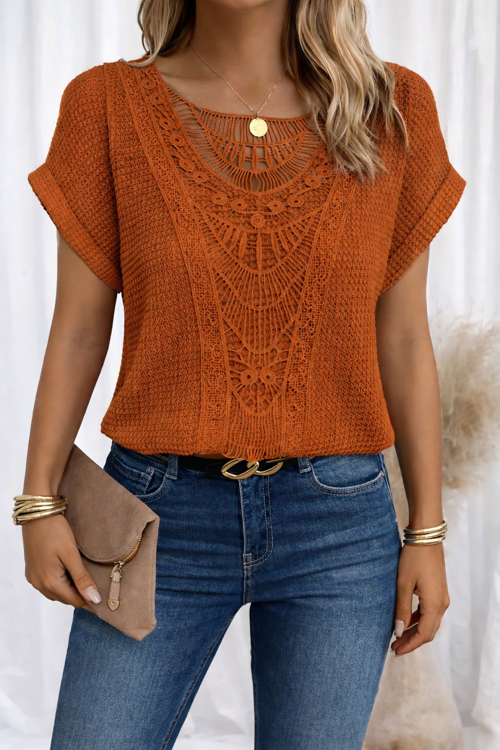 Women's Casual Airy Summer Lace Trim Top Outfit for Work Brunch Casual Days and Everyday Wear