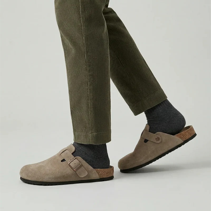 Men's Suede Clogs Adjustable Buckle Slip-On Stylish Everyday Footwear