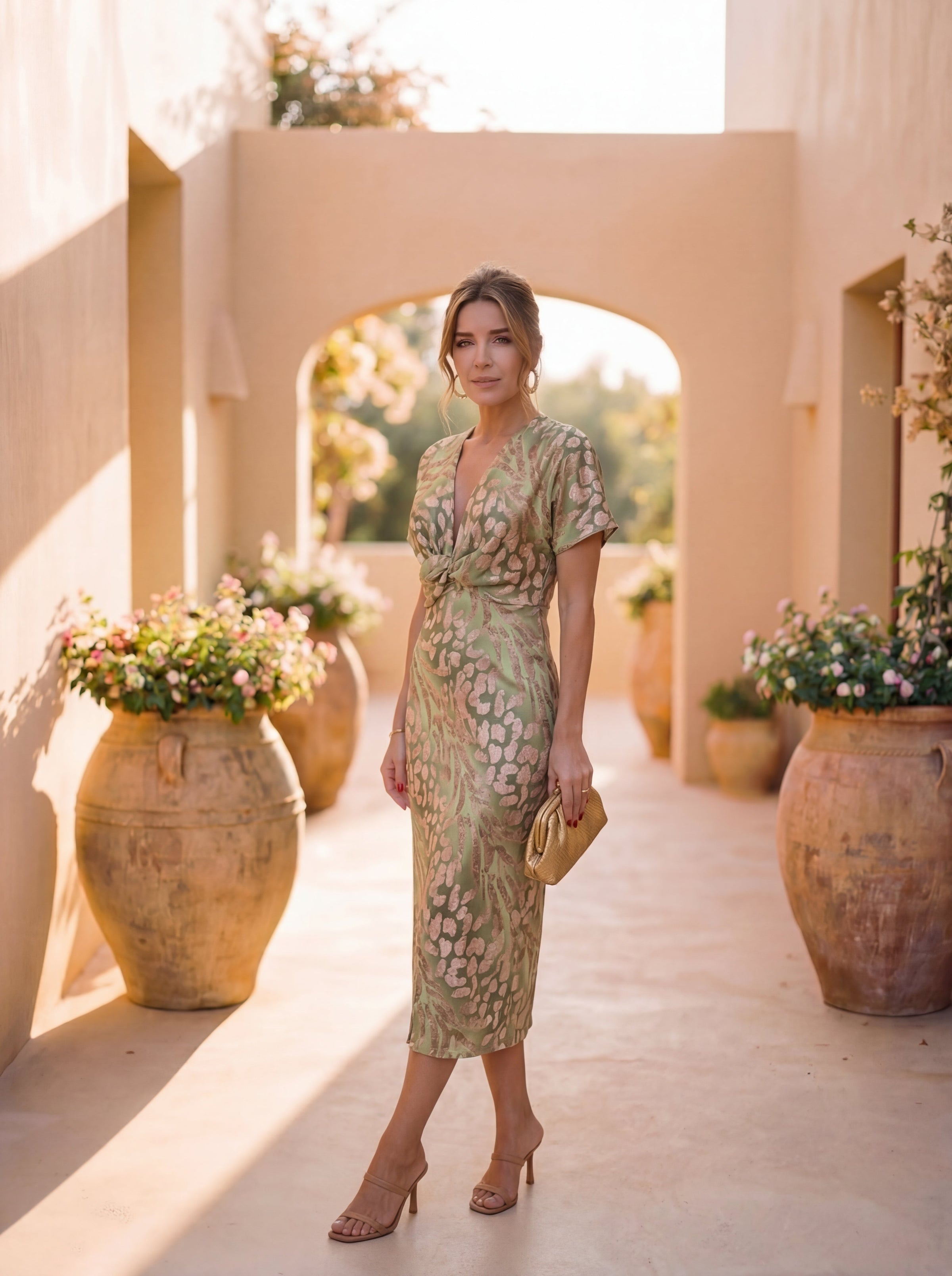 Women's Copper Midi Dress Outfit for Summer Holidays Weddings Parties and Everyday Wear
