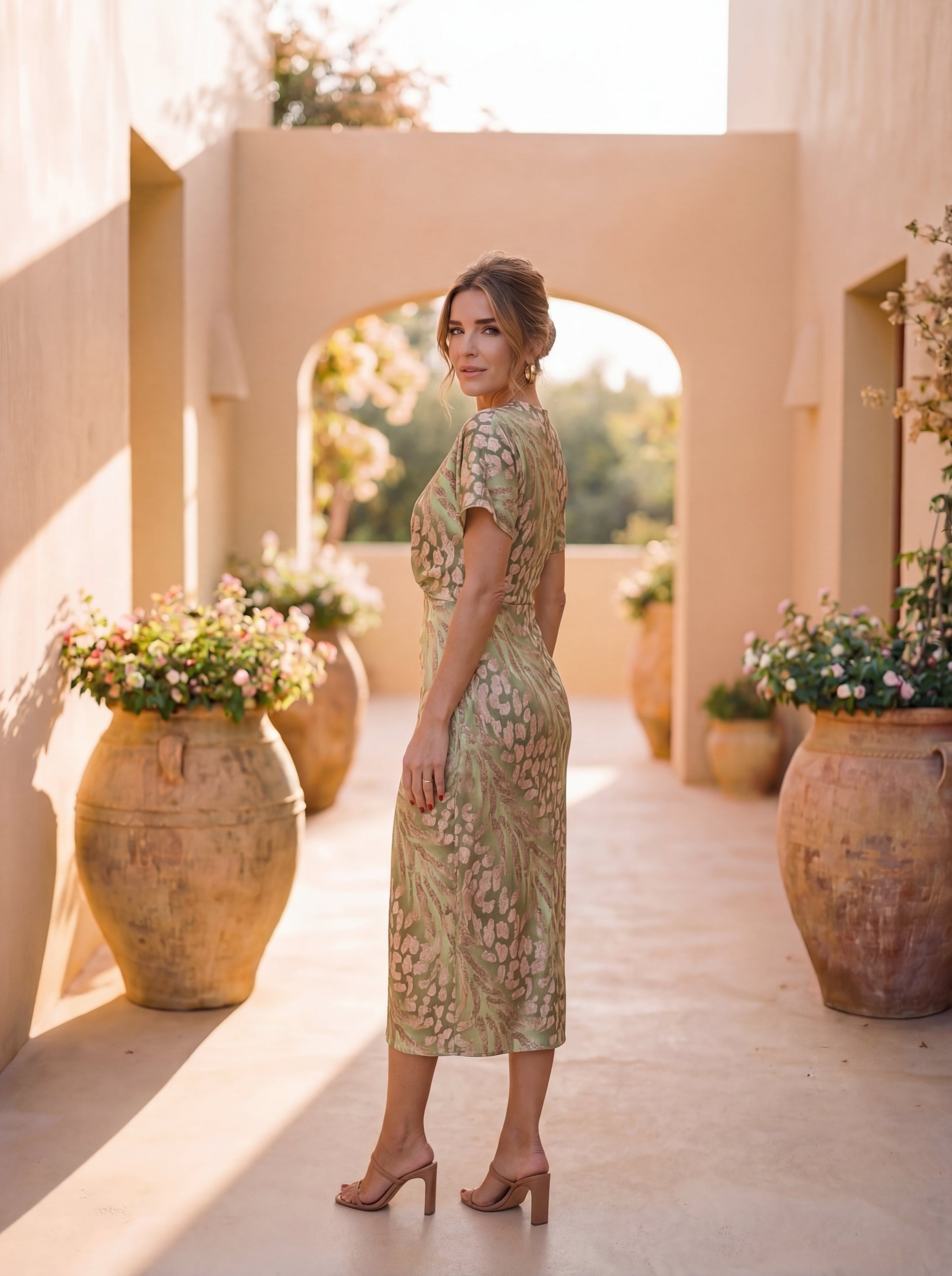 Women's Copper Midi Dress Outfit for Summer Holidays Weddings Parties and Everyday Wear