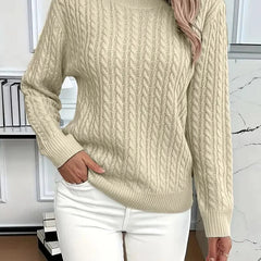 Women's Trendy Cable Knit Sweater Crewneck Long Sleeve Casual Layering