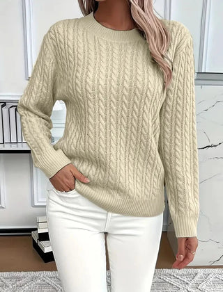 Women's Trendy Cable Knit Sweater Crewneck Long Sleeve Casual Layering