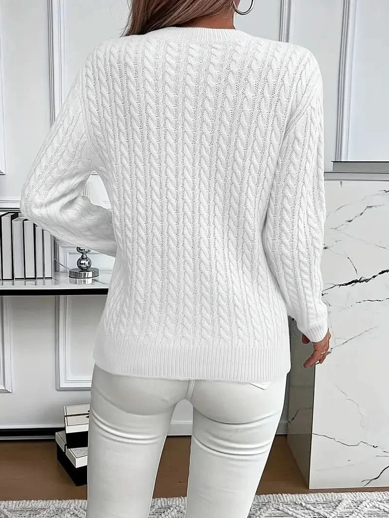 Women's Trendy Cable Knit Sweater Crewneck Long Sleeve Casual Layering