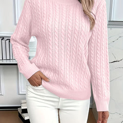 Women's Trendy Cable Knit Sweater Crewneck Long Sleeve Casual Layering