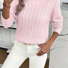 Women's Trendy Cable Knit Sweater Crewneck Long Sleeve Casual Layering