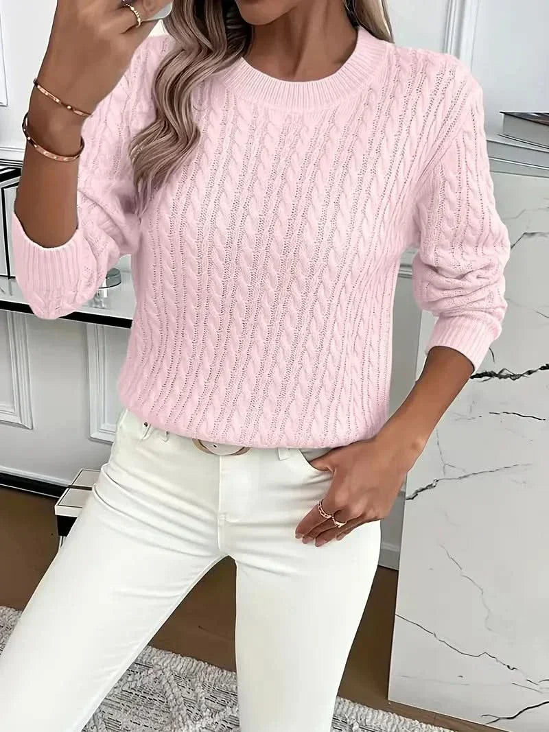 Women's Trendy Cable Knit Sweater Crewneck Long Sleeve Casual Layering