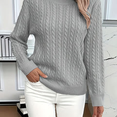Women's Trendy Cable Knit Sweater Crewneck Long Sleeve Casual Layering
