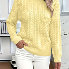 Women's Trendy Cable Knit Sweater Crewneck Long Sleeve Casual Layering