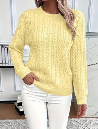 Women's Trendy Cable Knit Sweater Crewneck Long Sleeve Casual Layering