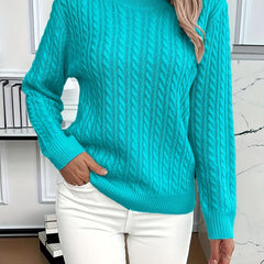 Women's Trendy Cable Knit Sweater Crewneck Long Sleeve Casual Layering