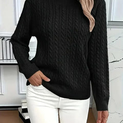 Women's Trendy Cable Knit Sweater Crewneck Long Sleeve Casual Layering