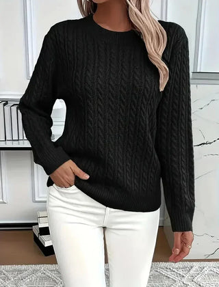 Women's Trendy Cable Knit Sweater Crewneck Long Sleeve Casual Layering