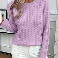 Women's Trendy Cable Knit Sweater Crewneck Long Sleeve Casual Layering