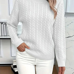 Women's Trendy Cable Knit Sweater Crewneck Long Sleeve Casual Layering