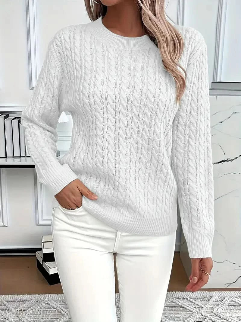 Women's Trendy Cable Knit Sweater Crewneck Long Sleeve Casual Layering