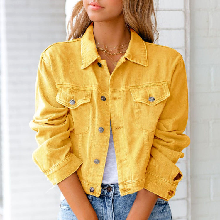 Women's Cropped Relaxed Fit Jacket with Chest Pockets Casual Everyday Layering