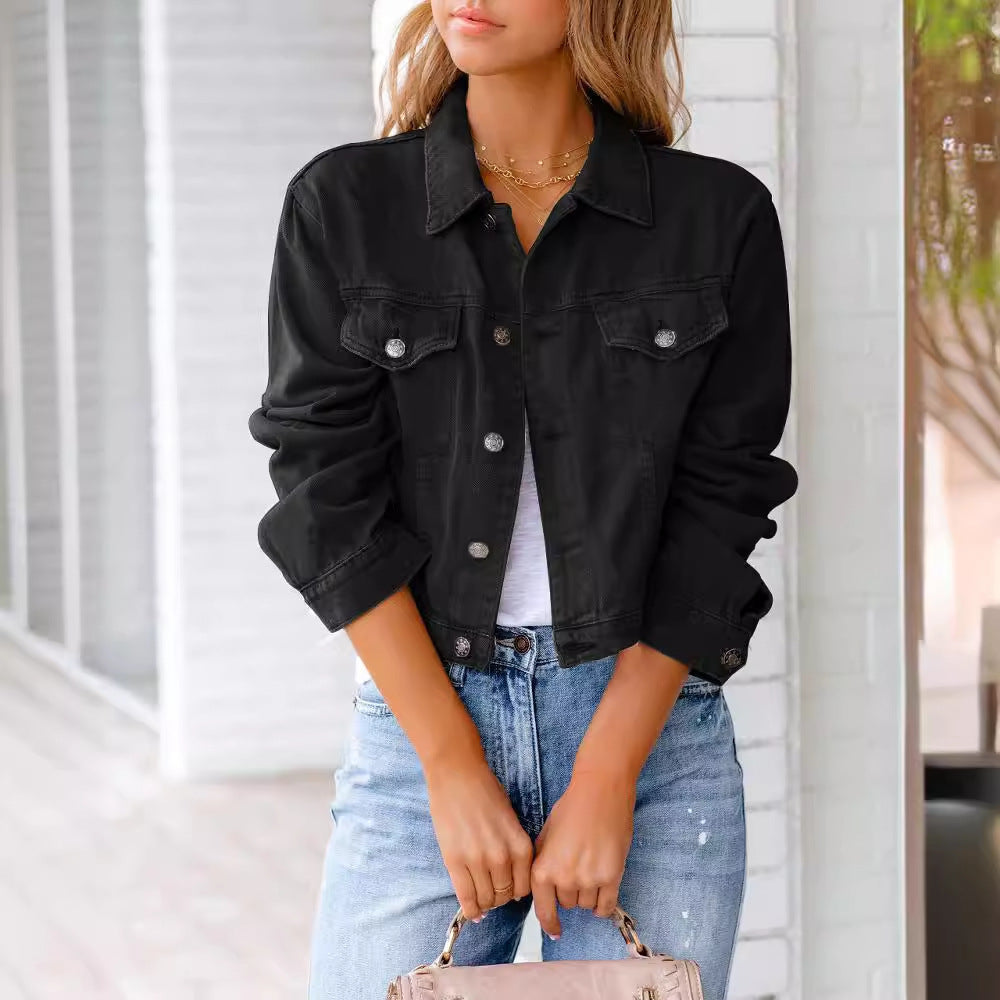 Women's Cropped Relaxed Fit Jacket with Chest Pockets Casual Everyday Layering