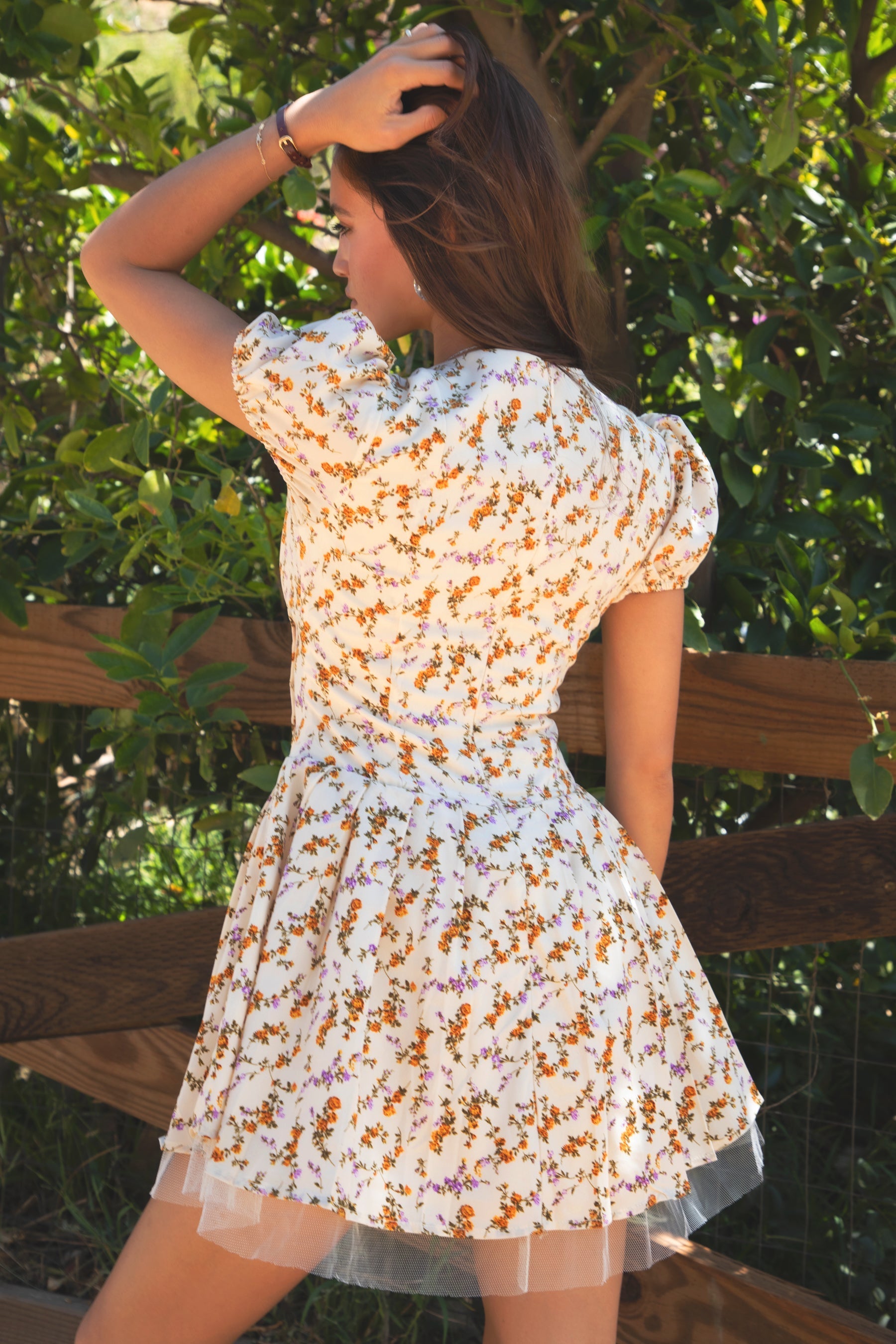 Women's Floral Print Tulle Mini Dress Outfit for Summer Holidays Weddings Parties and Everyday Wear
