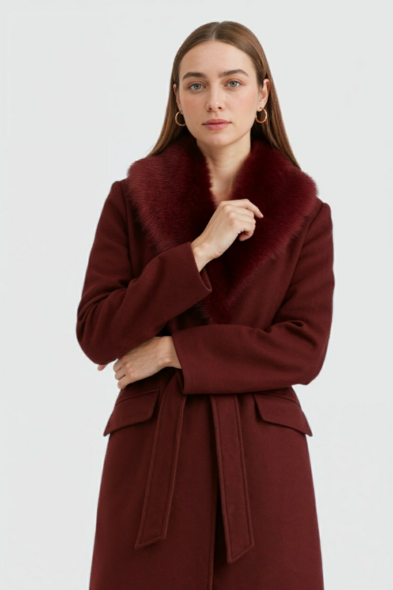 Women's Winter Coat Long Sleeve Faux Fur Collar Button Closure Stylish Cold Weather