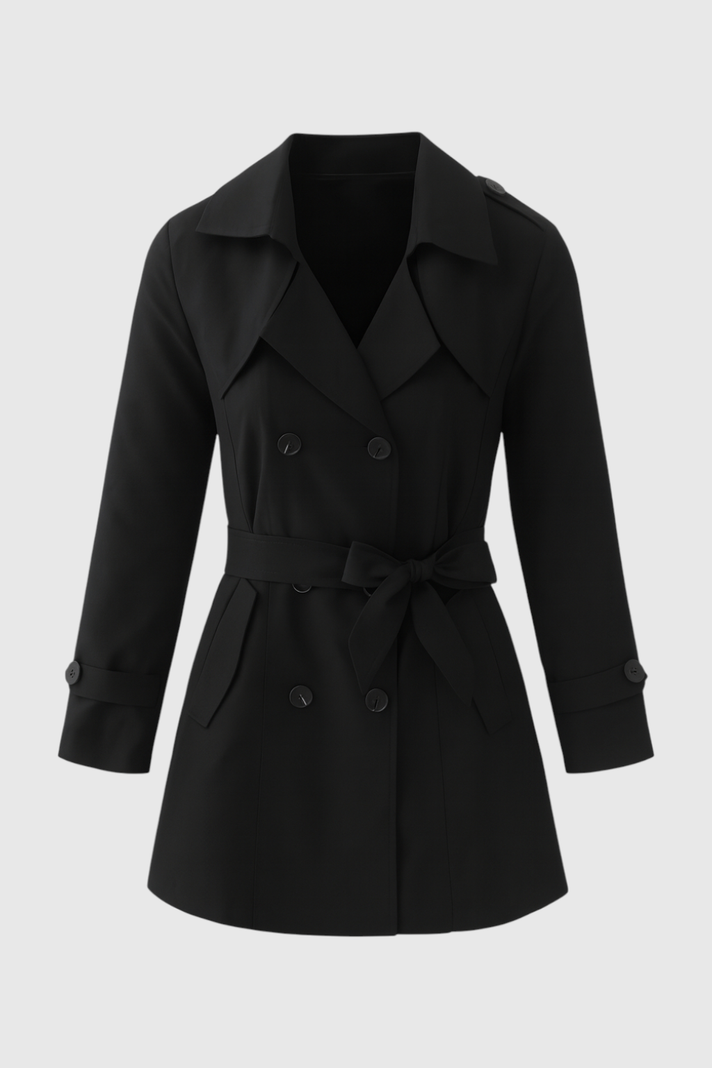 Women's Black Mid-Length Water-Resistant Double-Breasted Trench Coat