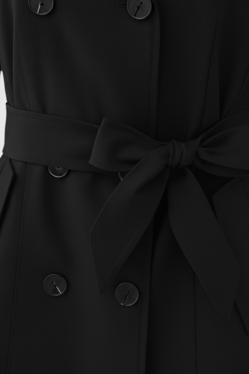 Women's Black Mid-Length Water-Resistant Double-Breasted Trench Coat