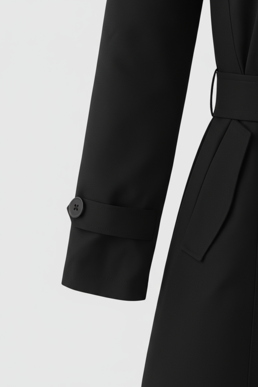Women's Black Mid-Length Water-Resistant Double-Breasted Trench Coat