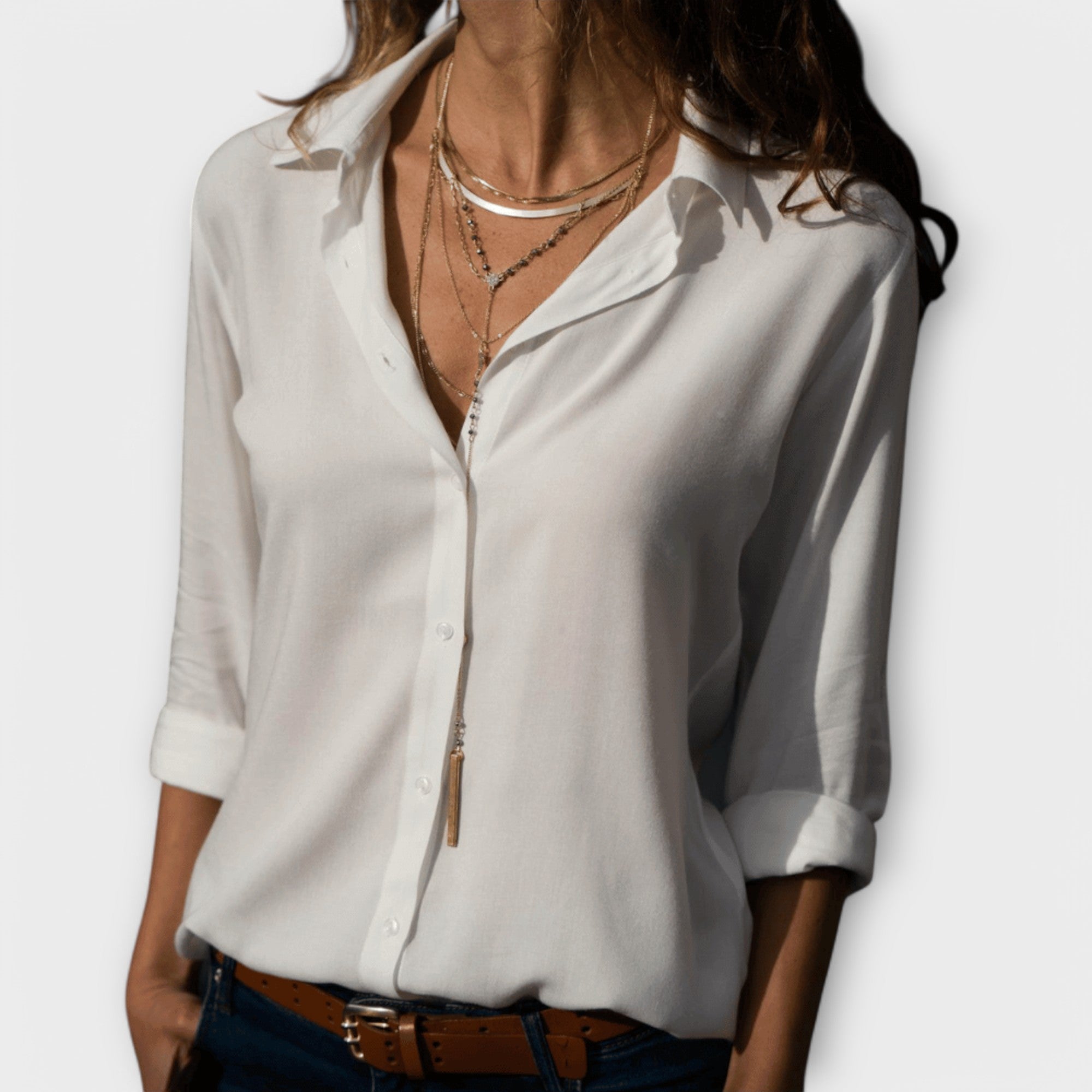 Women's Refined Button-Up Blouse Fitted Long Sleeve Classic Collar Versatile