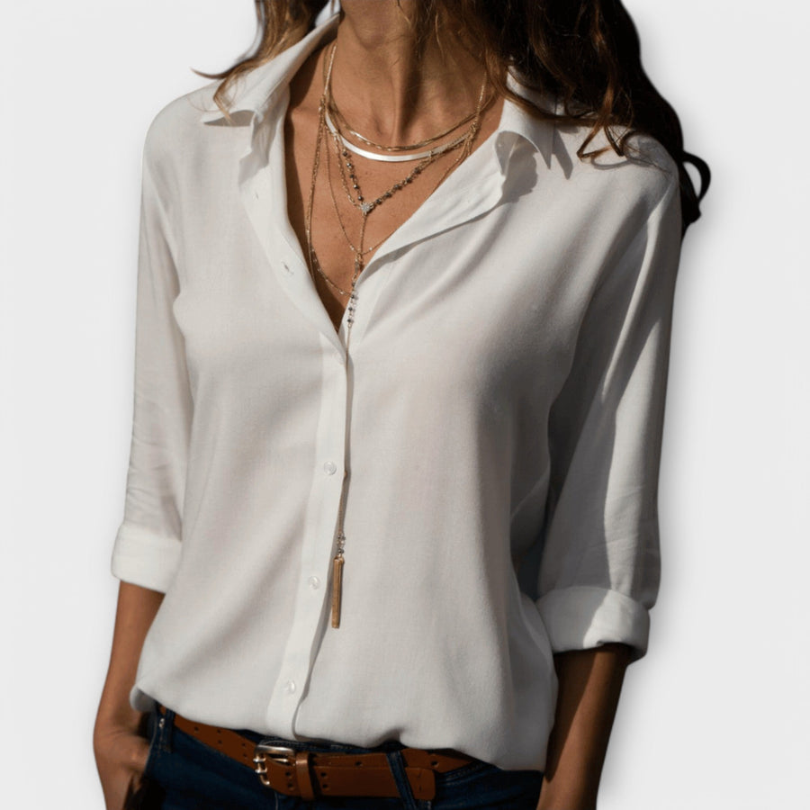 Women's Refined Button-Up Blouse Fitted Long Sleeve Classic Collar Versatile