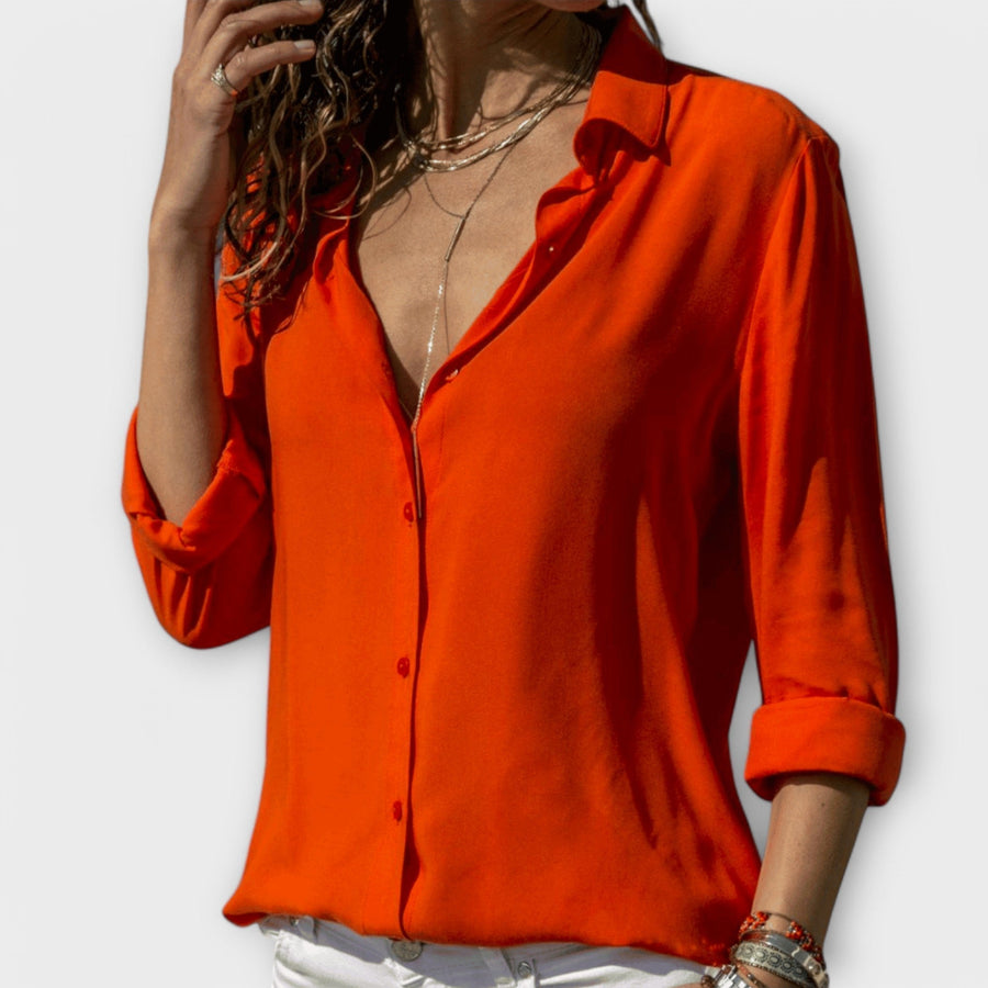 Women's Refined Button-Up Blouse Fitted Long Sleeve Classic Collar Versatile
