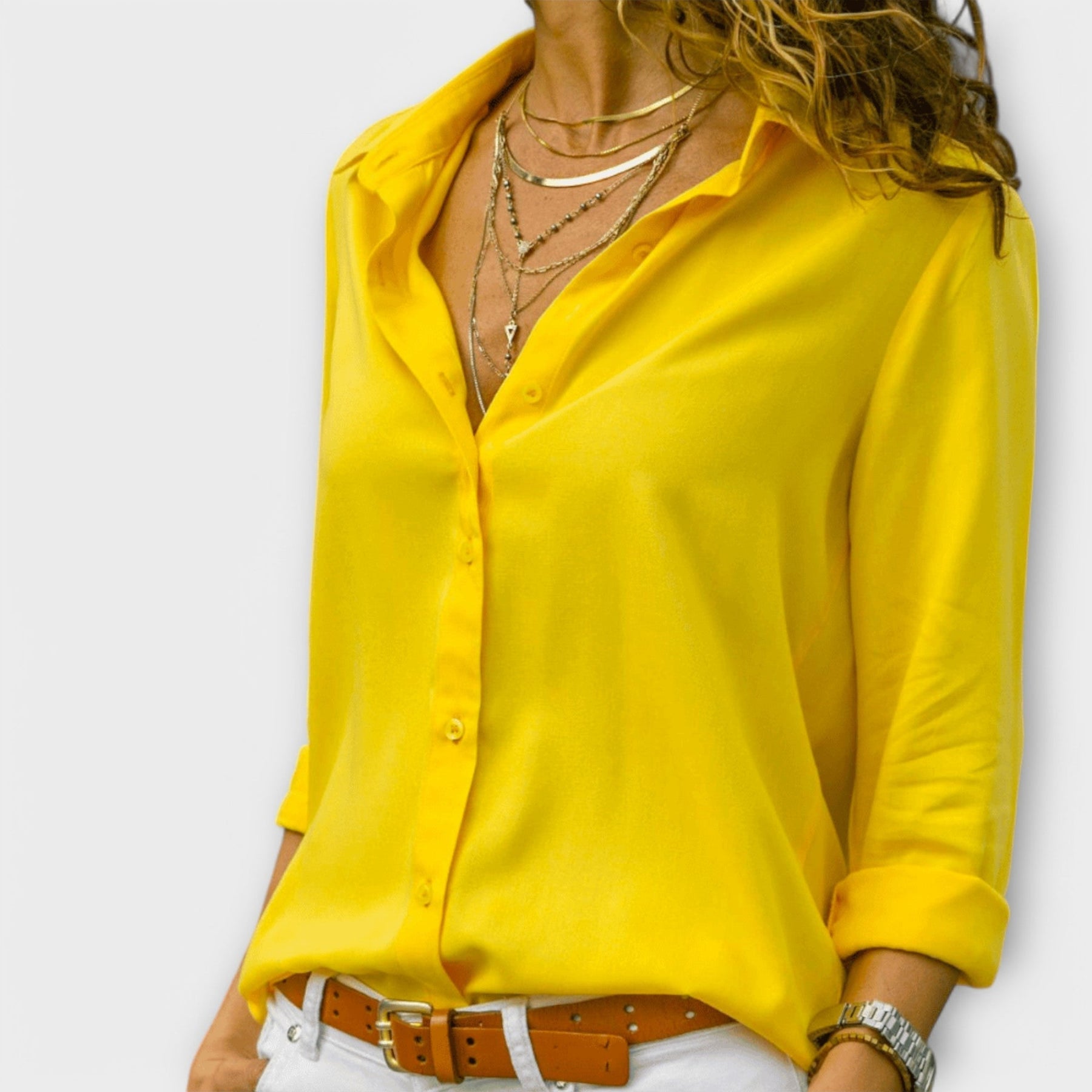 Women's Refined Button-Up Blouse Fitted Long Sleeve Classic Collar Versatile