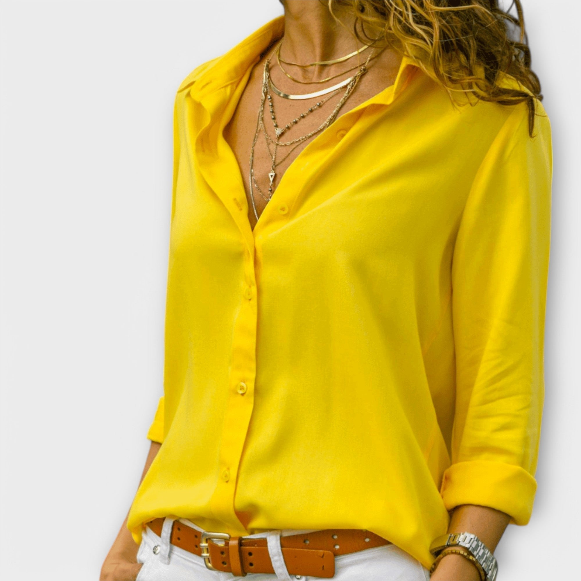 Women's Refined Button-Up Blouse Fitted Long Sleeve Classic Collar Versatile