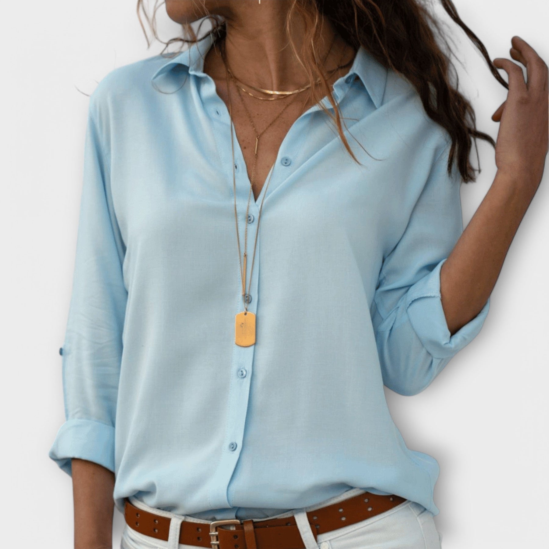 Women's Refined Button-Up Blouse Fitted Long Sleeve Classic Collar Versatile