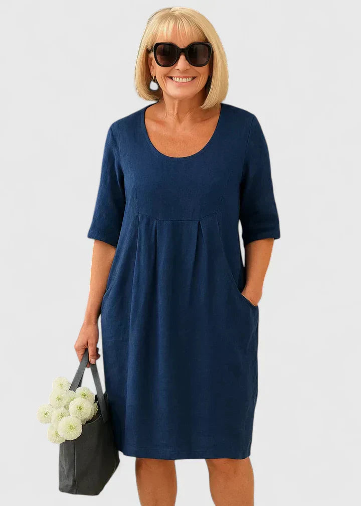 Women's Casual Linen A-Line Summer Midi Dress Outfit for Summer Holidays Weddings Parties and Everyday Wear