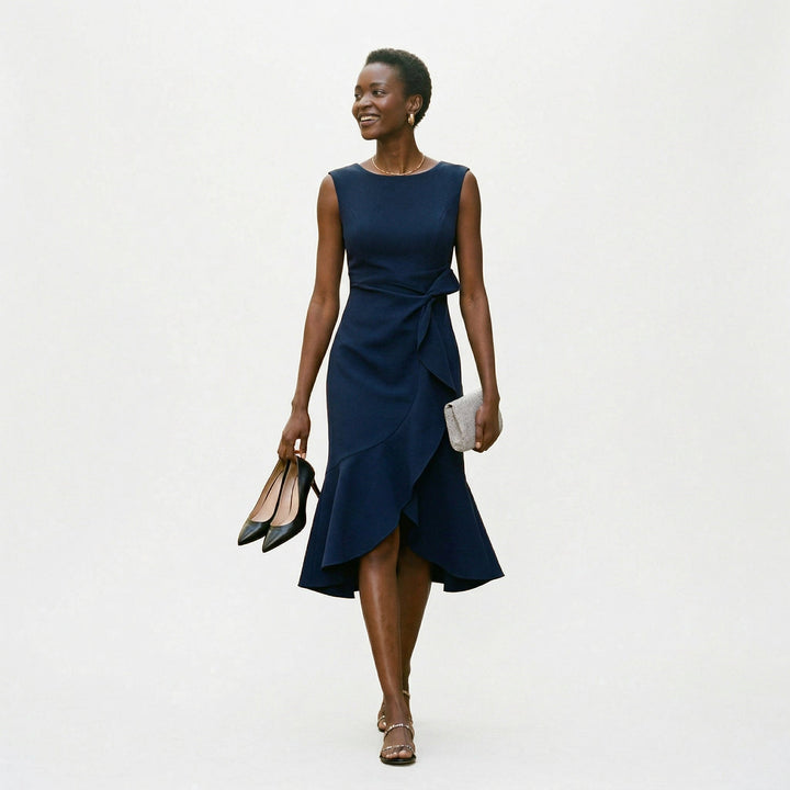 Women’s Elegant Asymmetric Midi Dress | Chic Design for Weddings and Formal Events