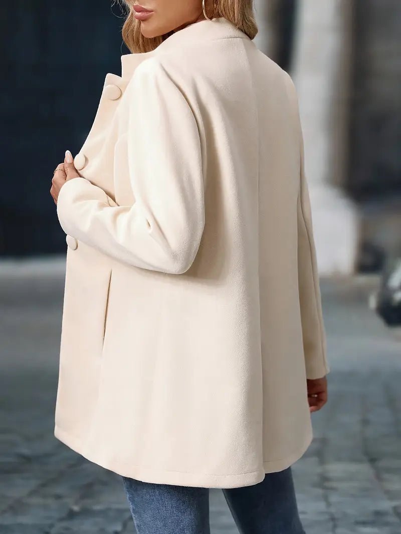 Women's Stylish Stand Collar Coat Button Front Versatile Side Pockets