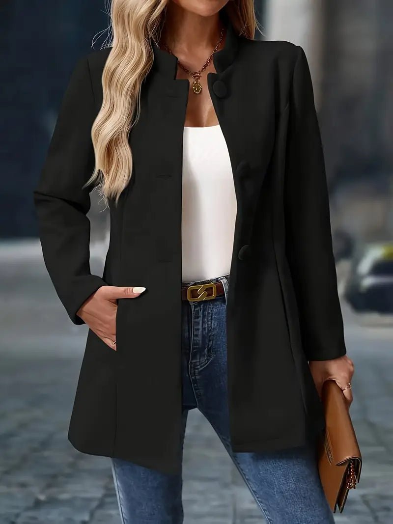 Women's Stylish Stand Collar Coat Button Front Versatile Side Pockets