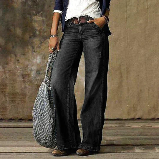 Women's Vintage High Waist Wide Leg Flare Denim Jeans Outfit for Work Casual Days Holidays and Everyday Wear