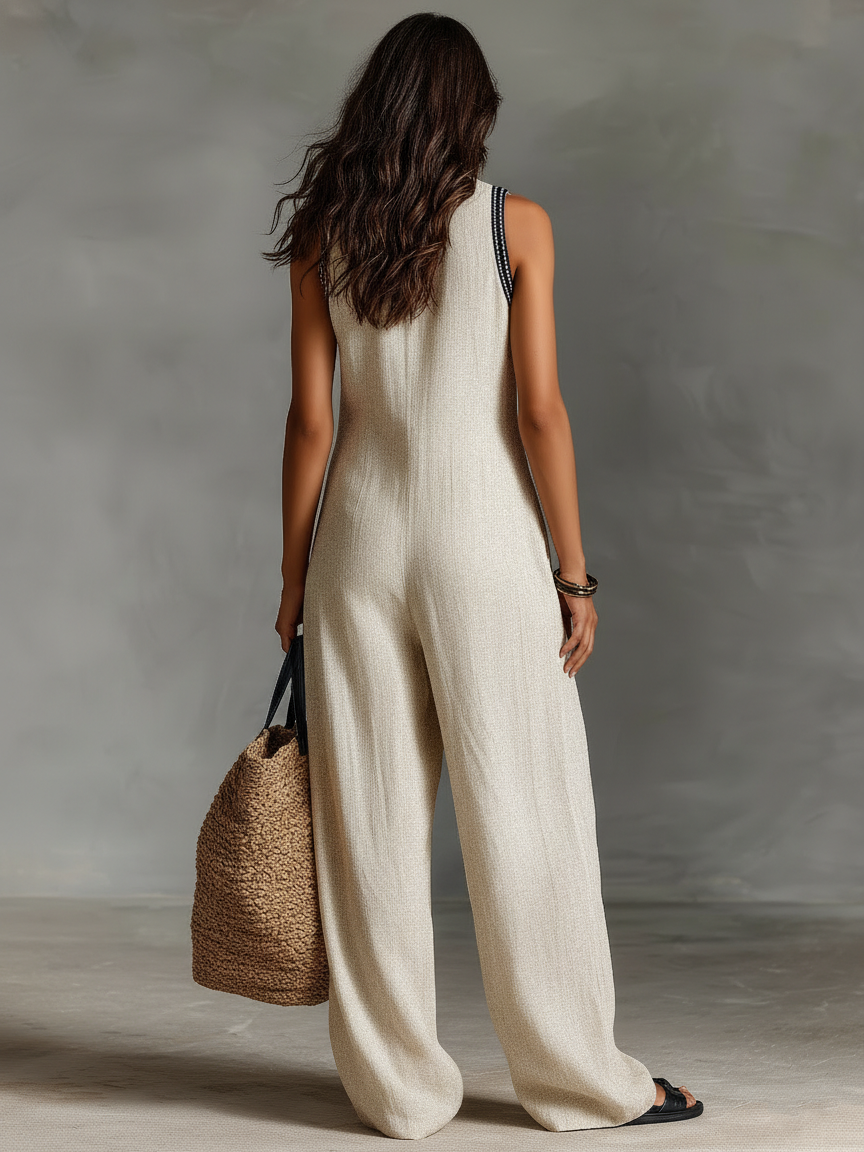 Women's Embroidered Sleeveless Jumpsuit Outfit for Summer Holidays Parties Brunch and Everyday Wear