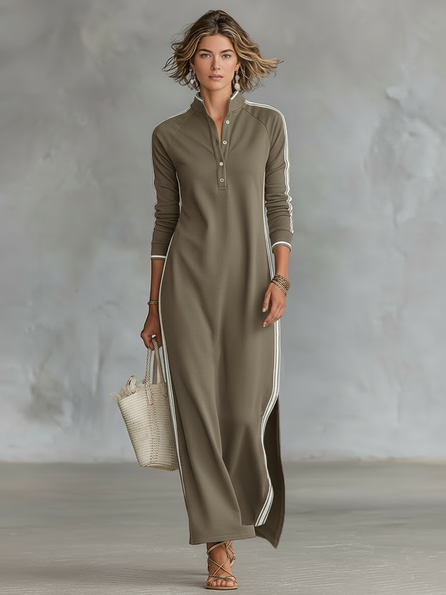 Women's Minimalist White-trimmed Maxi Dress Outfit for Summer Holidays Weddings Parties and Everyday Wear