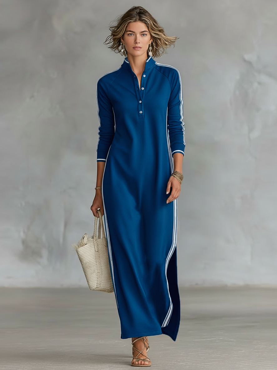 Women's Minimalist White-trimmed Maxi Dress Outfit for Summer Holidays Weddings Parties and Everyday Wear