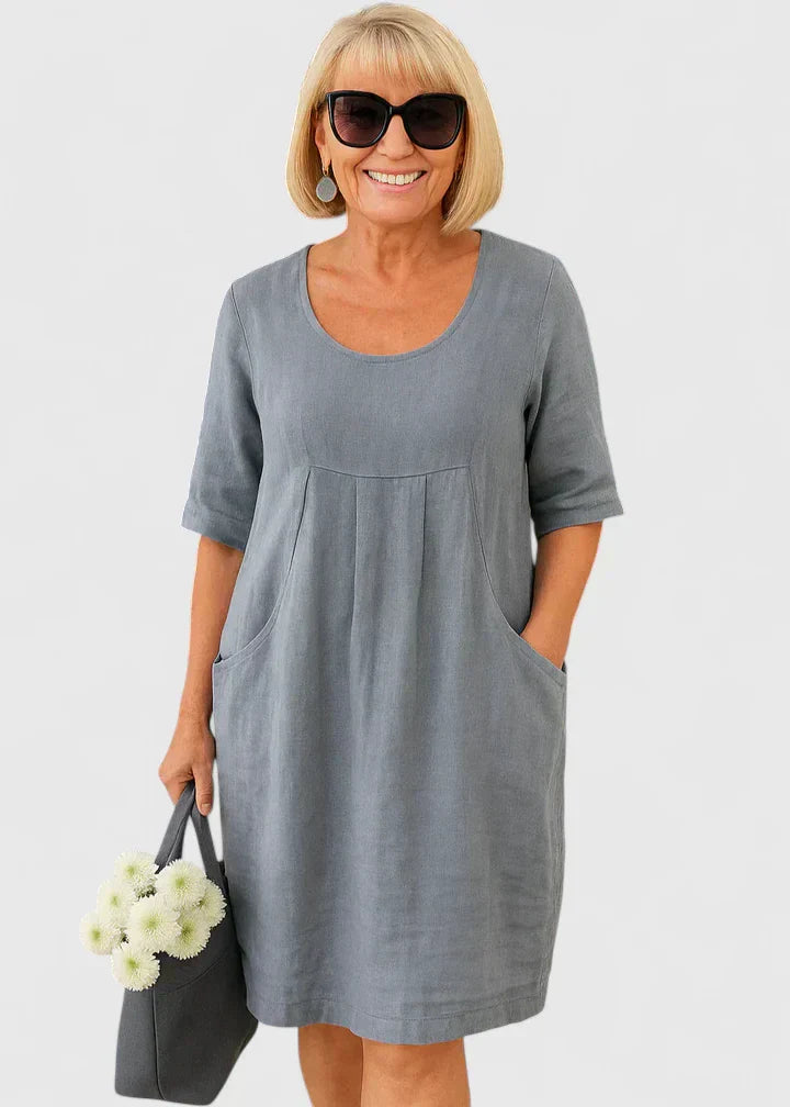 Women's Casual Linen A-Line Summer Midi Dress Outfit for Summer Holidays Weddings Parties and Everyday Wear