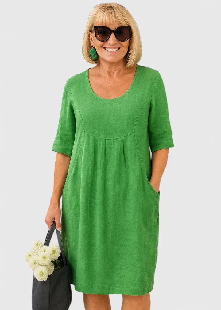 Women's Casual Linen A-Line Summer Midi Dress Outfit for Summer Holidays Weddings Parties and Everyday Wear