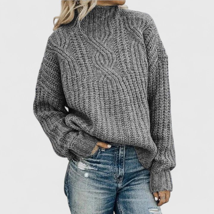 Women's Cozy Cable Knit Sweater Mock Neck Long Sleeve Casual Everyday Wear