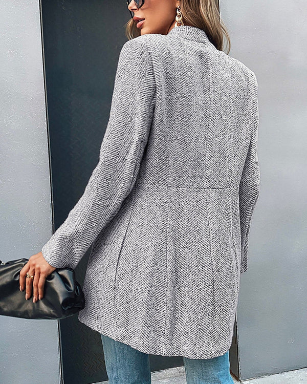 Women's Longline Blazer Herringbone Notch Lapel Tailored Fit Stylish Office