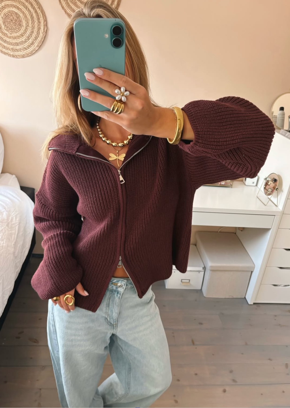 Women's Chunky Zip-Up Cardigan Long Sleeve Relaxed Fit Layering Everyday