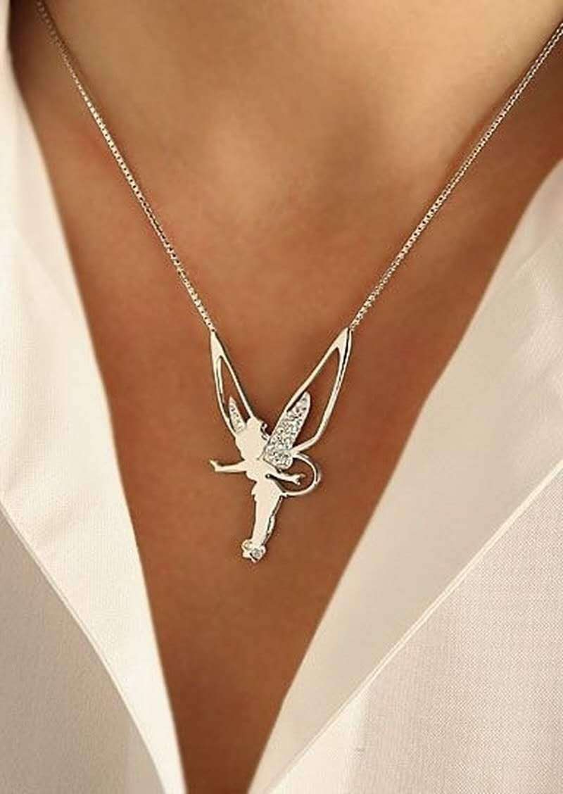 Women's White Gold Fairy Necklace Statement Jewellery Jewelry Gift for Women Weddings Parties Prom and Everyday Wear