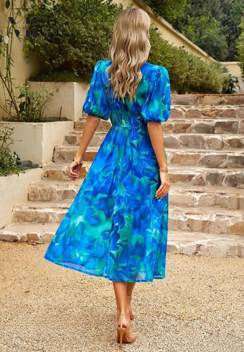 Women's Floral Midi Dress Outfit for Summer Holidays Weddings Parties and Everyday Wear