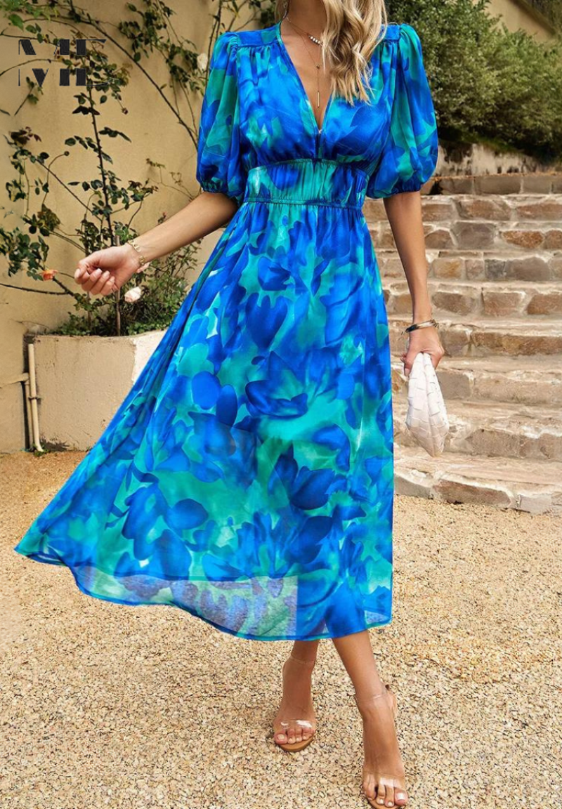 Women's Floral Midi Dress Outfit for Summer Holidays Weddings Parties and Everyday Wear