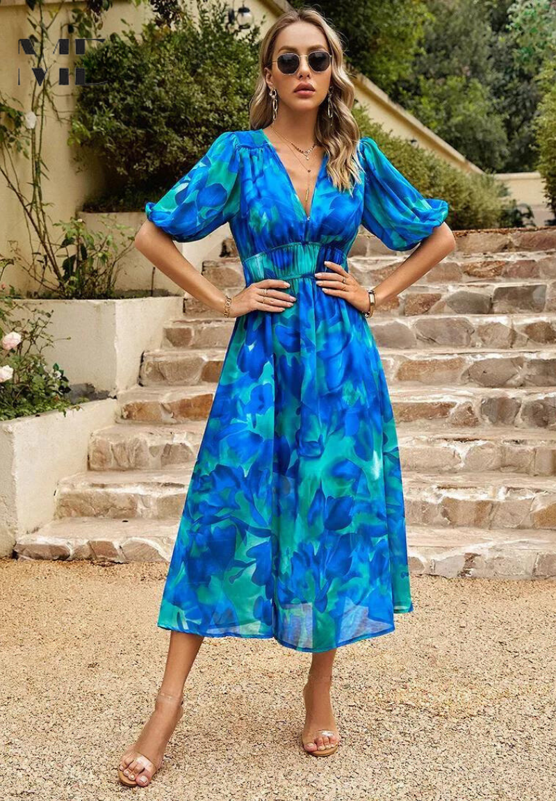 Women's Floral Midi Dress Outfit for Summer Holidays Weddings Parties and Everyday Wear