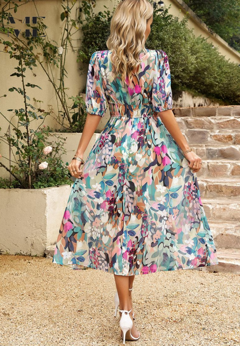 Women's Floral Midi Dress Outfit for Summer Holidays Weddings Parties and Everyday Wear